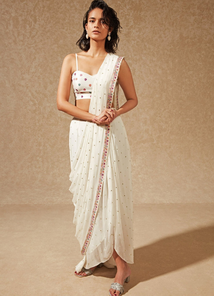Emaya Ivory Blazer Jacket And Saree Chamee n Palak - Fabilicious Fashion