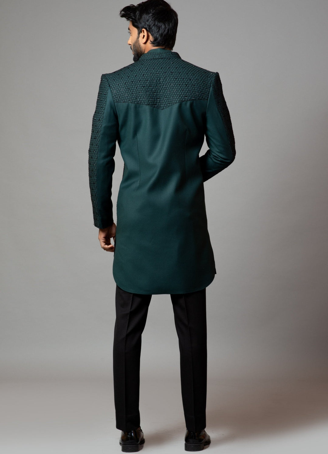 Emerald Green Embroidered Achkan With Kurta And Trousers Smriti - Fabilicious Fashion