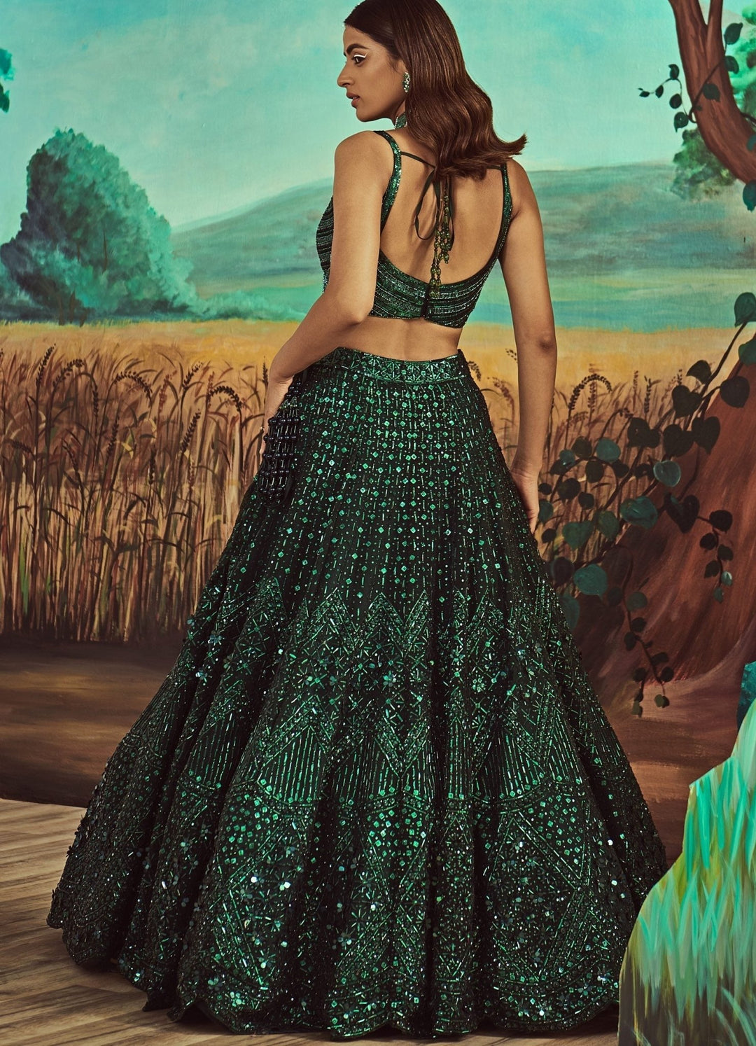 Emerald Green Jewelled Lehenga Set Angad Singh - Fabilicious Fashion