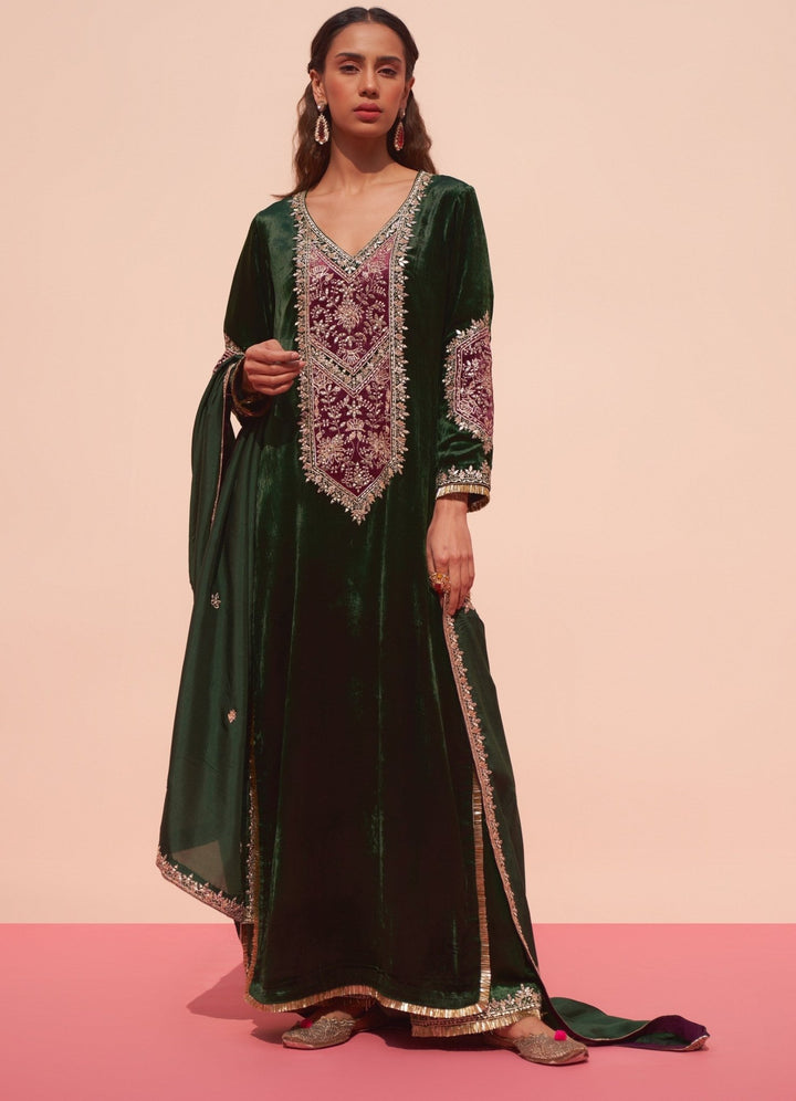 Emerald Green Velvet Suit Angad Singh - Fabilicious Fashion