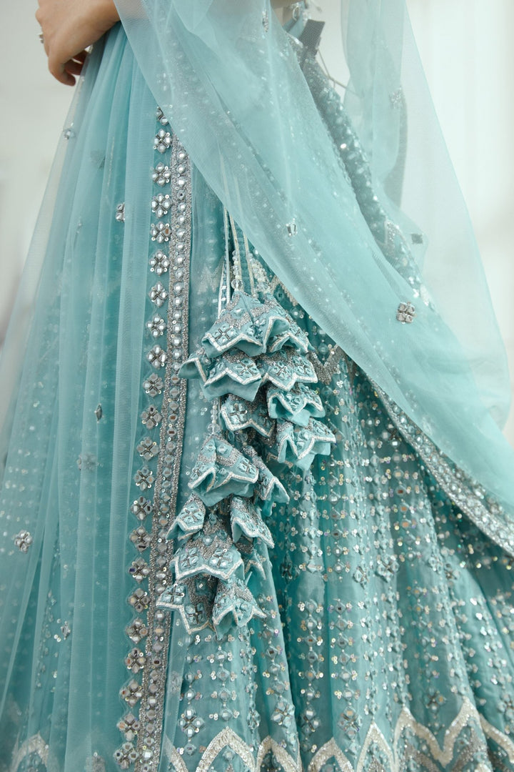 Estella Frosty Blue Organza Lehenga Set Studio Iris - Fabilicious Fashion