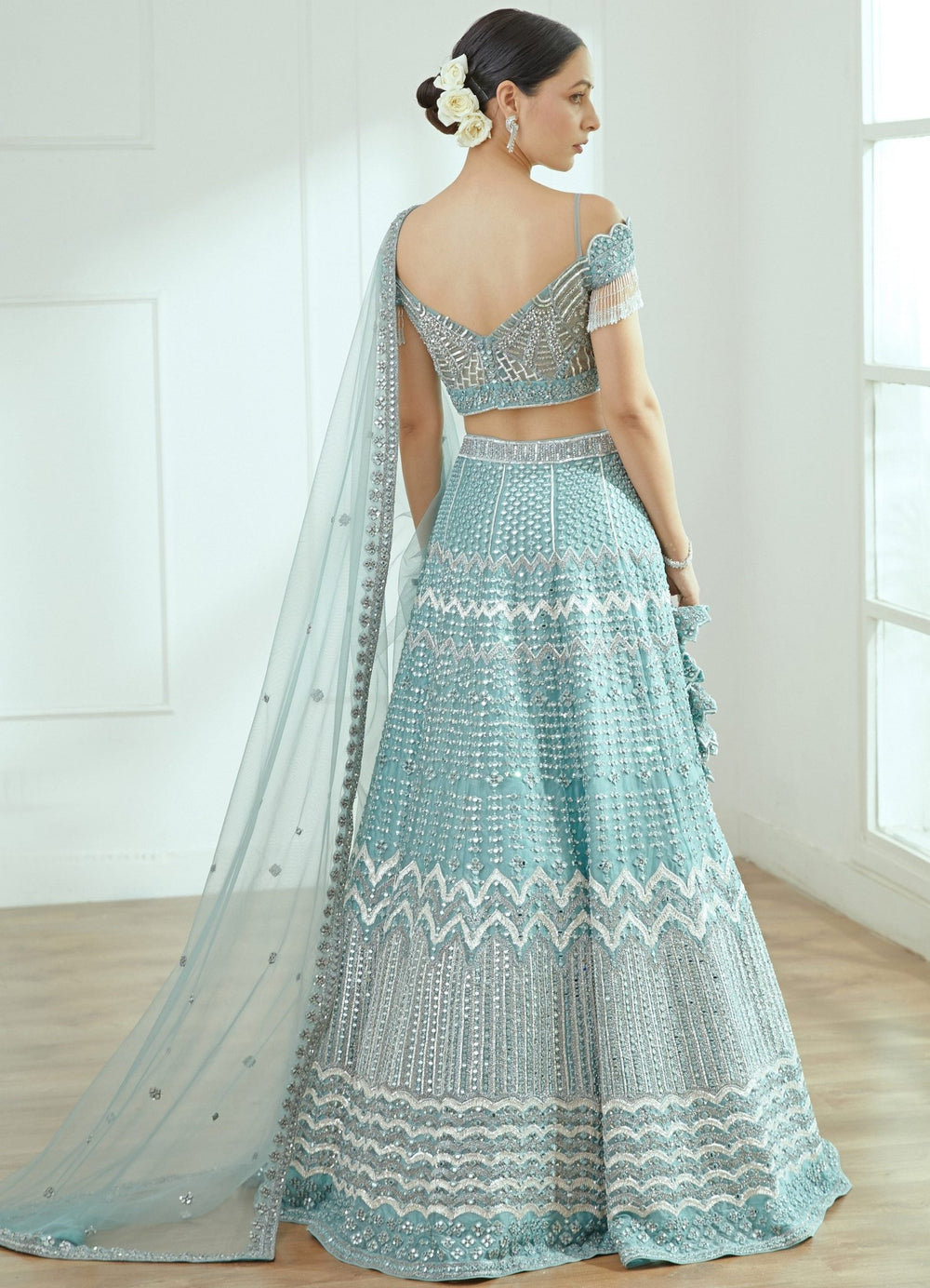 Estella Frosty Blue Organza Lehenga Set Studio Iris - Fabilicious Fashion