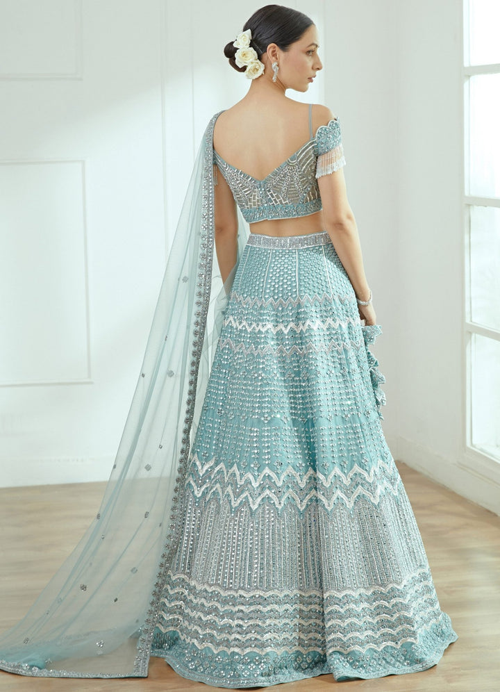 Estella Frosty Blue Organza Lehenga Set Studio Iris - Fabilicious Fashion