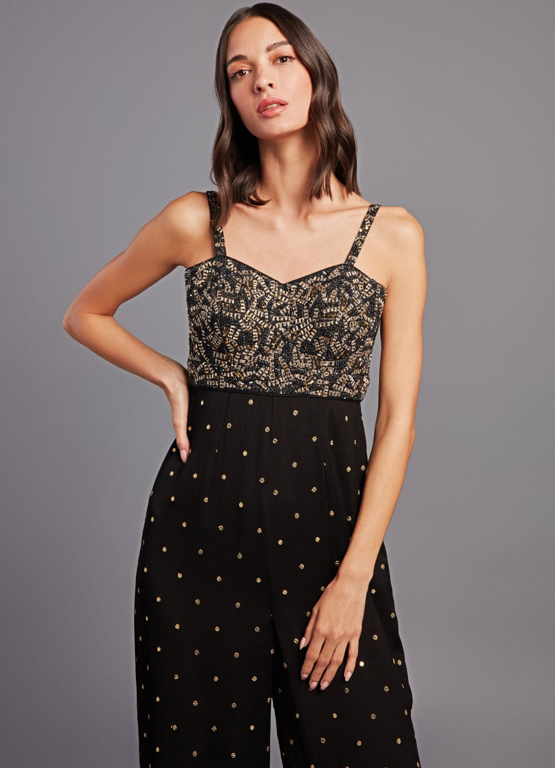 Esther Black Sequenced Jumpsuit Chamee n Palak - Fabilicious Fashion