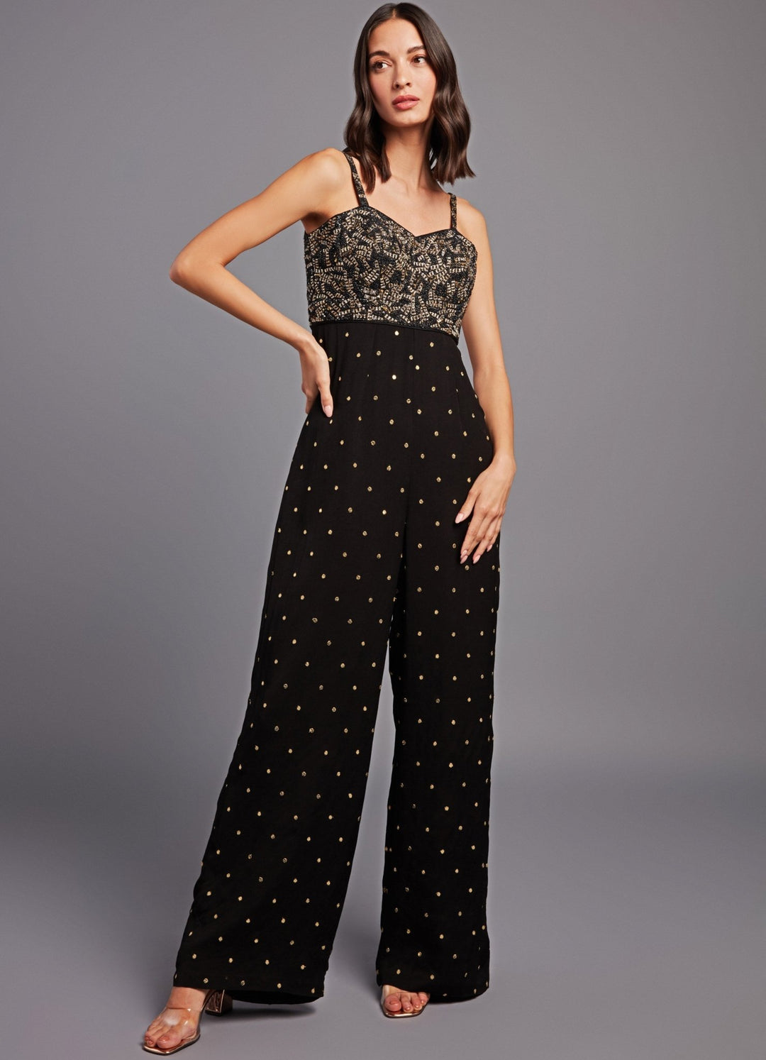 Esther Black Sequenced Jumpsuit Chamee n Palak - Fabilicious Fashion