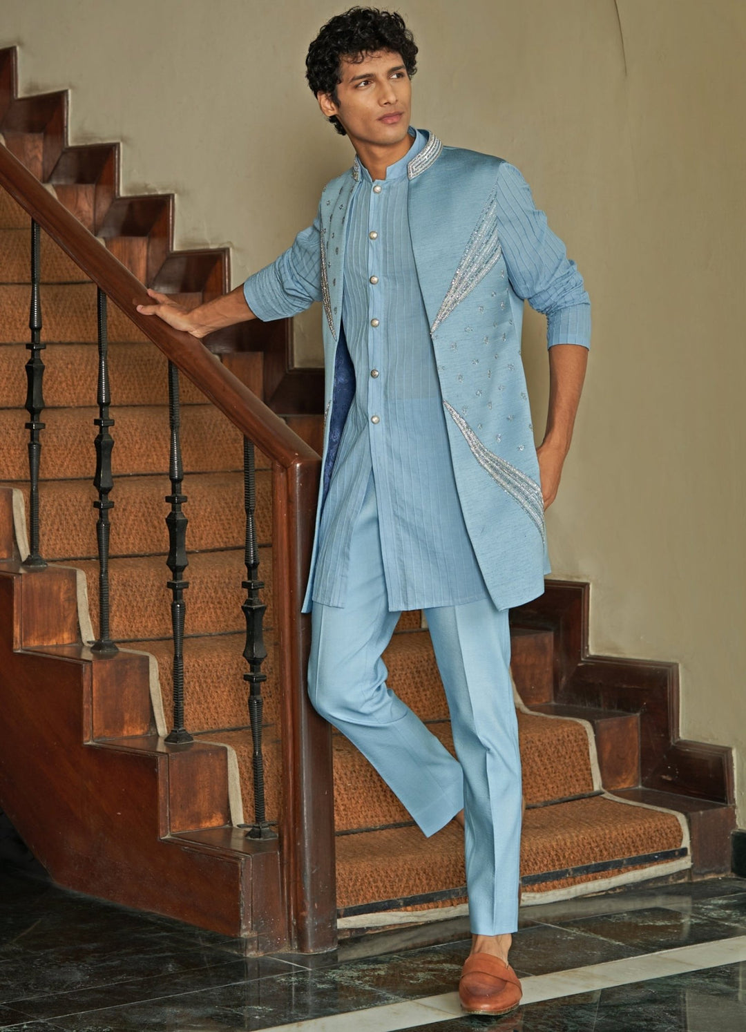 Ethereal Blue Shrug Set Contrast by Parth - Fabilicious Fashion
