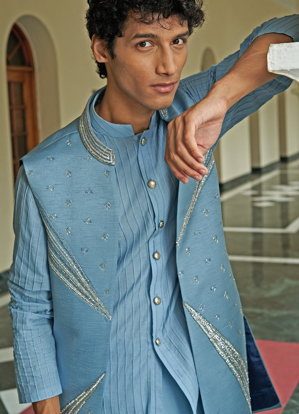 Ethereal Blue Shrug Set Contrast by Parth - Fabilicious Fashion