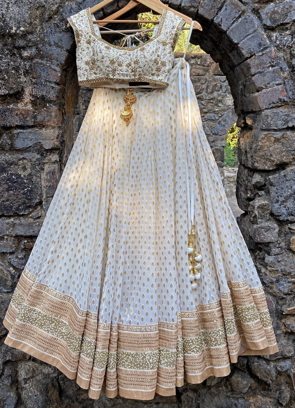 Ethereal Ivory Embroidered Lehenga Set Priti Sahni - Fabilicious Fashion