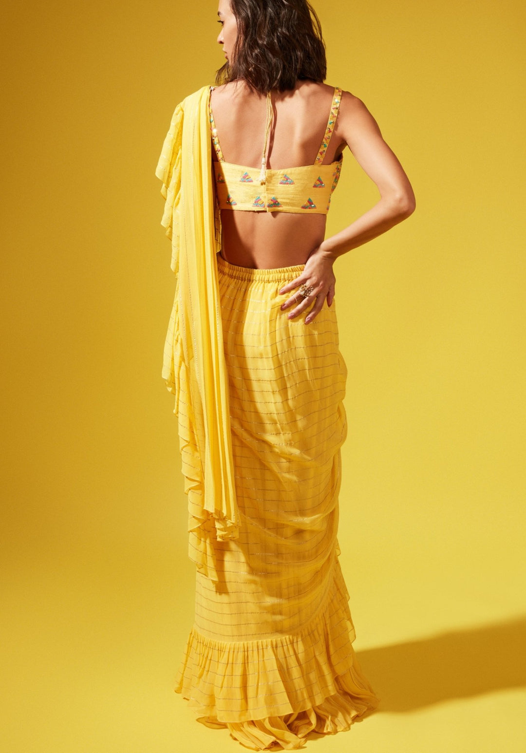 Etsu Yellow Pre-Stitched Saree Chamee n Palak - Fabilicious Fashion