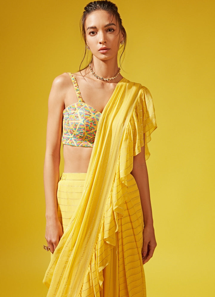 Etsu Yellow Pre-Stitched Saree Chamee n Palak - Fabilicious Fashion
