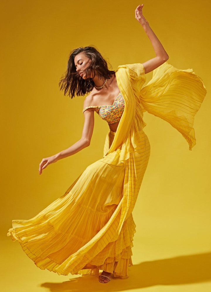 Etsu Yellow Pre-Stitched Saree Chamee n Palak - Fabilicious Fashion