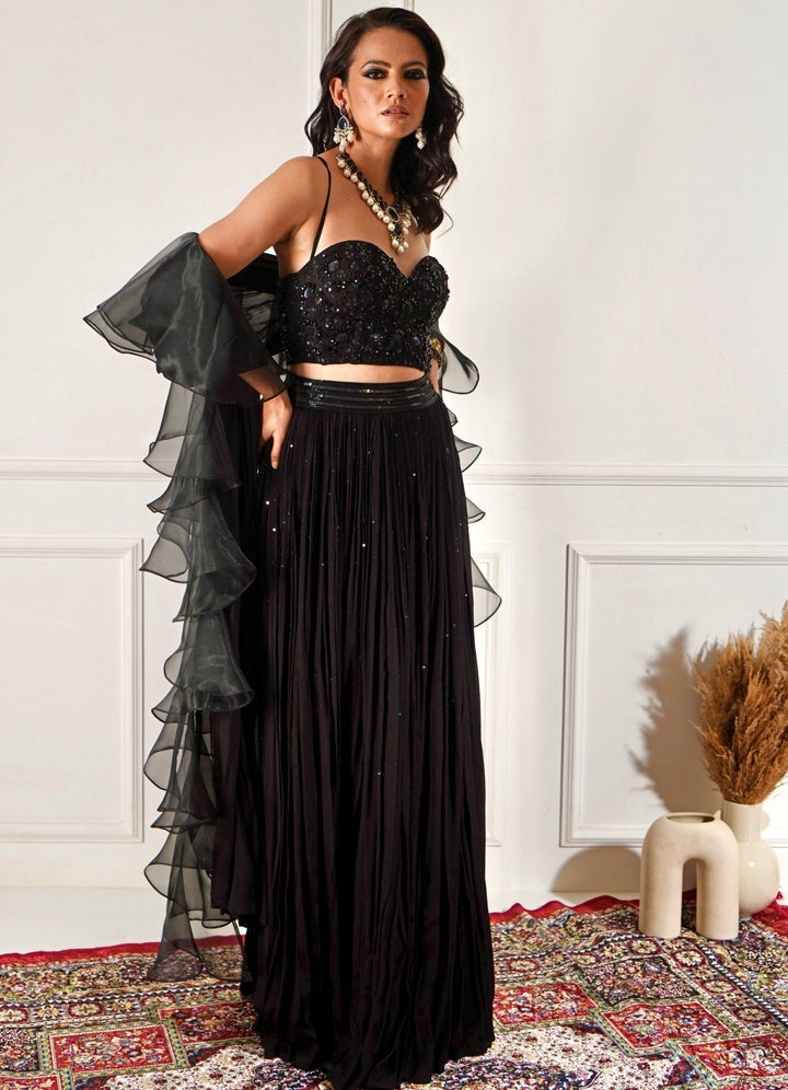 Eve Black Corset Lehenga Set Rashika Sharma - Fabilicious Fashion