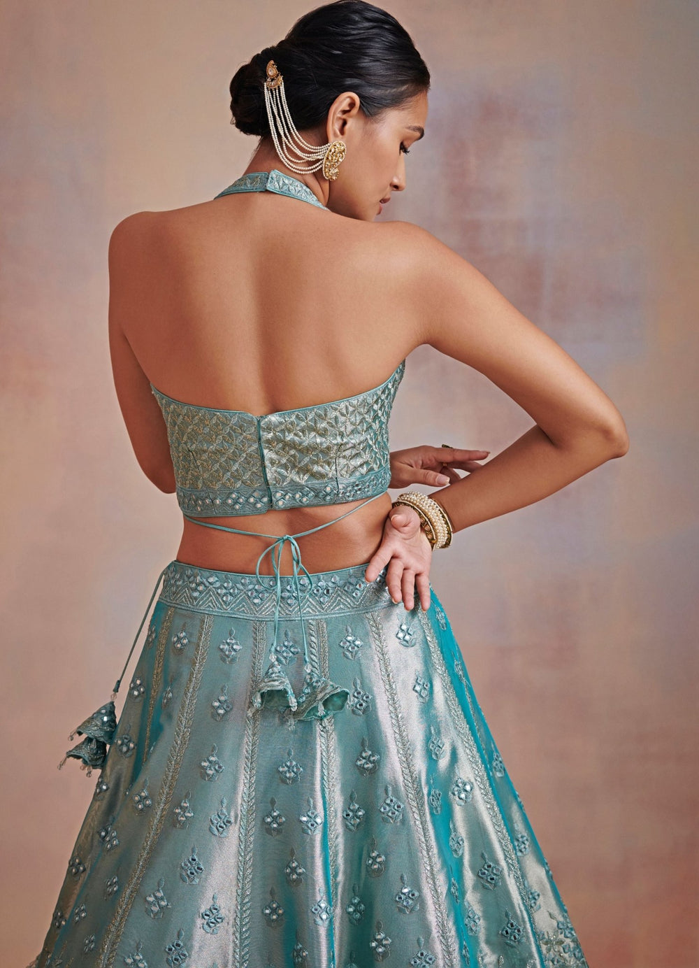 Falak Turquoise Blue Mirror and Resham Set Suhino - Fabilicious Fashion