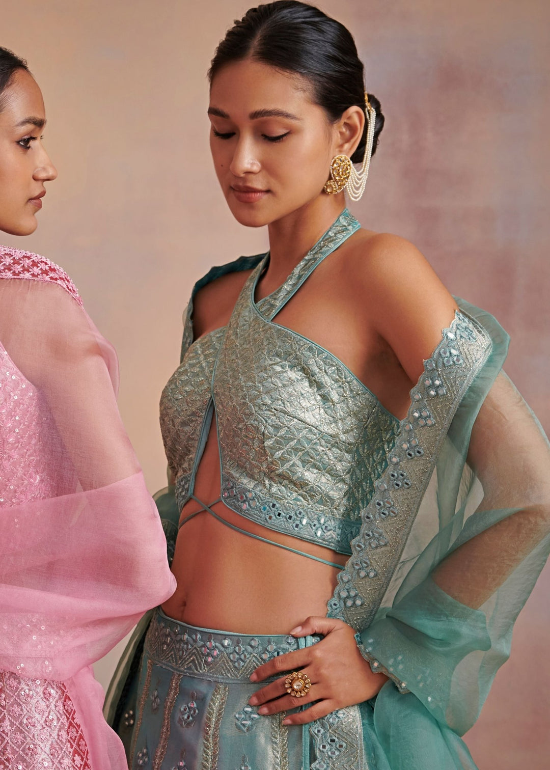 Falak Turquoise Blue Mirror and Resham Set Suhino - Fabilicious Fashion