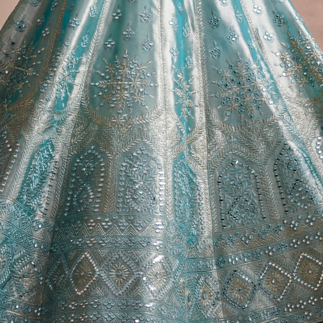 Falak Turquoise Blue Mirror and Resham Set Suhino - Fabilicious Fashion