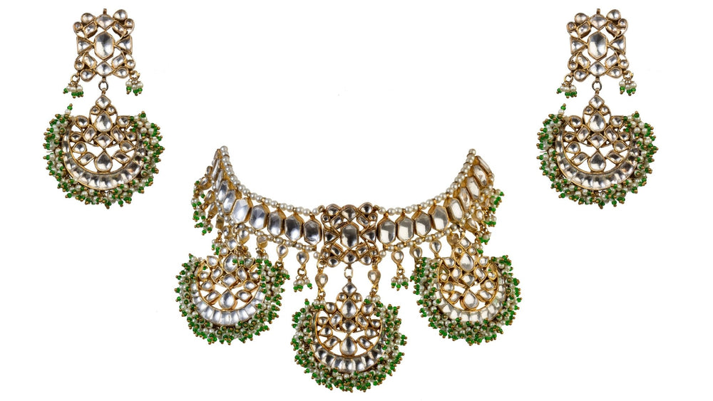 Fan Shaped Necklace Set Riana by Shikha Jindal - Fabilicious Fashion