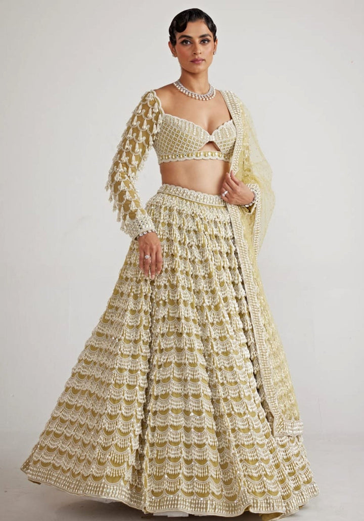 Fern Green Chandelier Pearl Bridal Lehenga Set Vvani By Vani Vats - Fabilicious Fashion