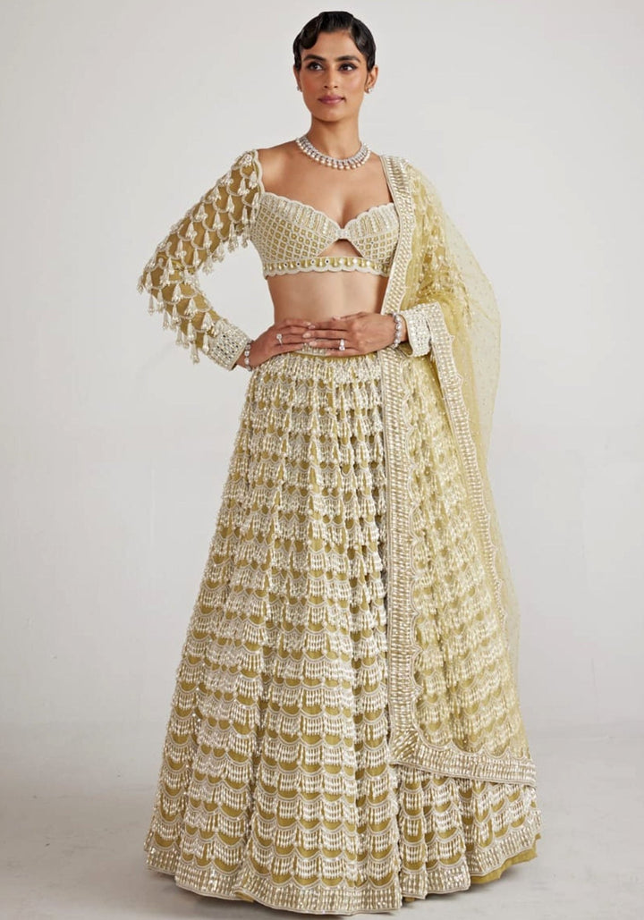 Fern Green Chandelier Pearl Bridal Lehenga Set Vvani By Vani Vats - Fabilicious Fashion