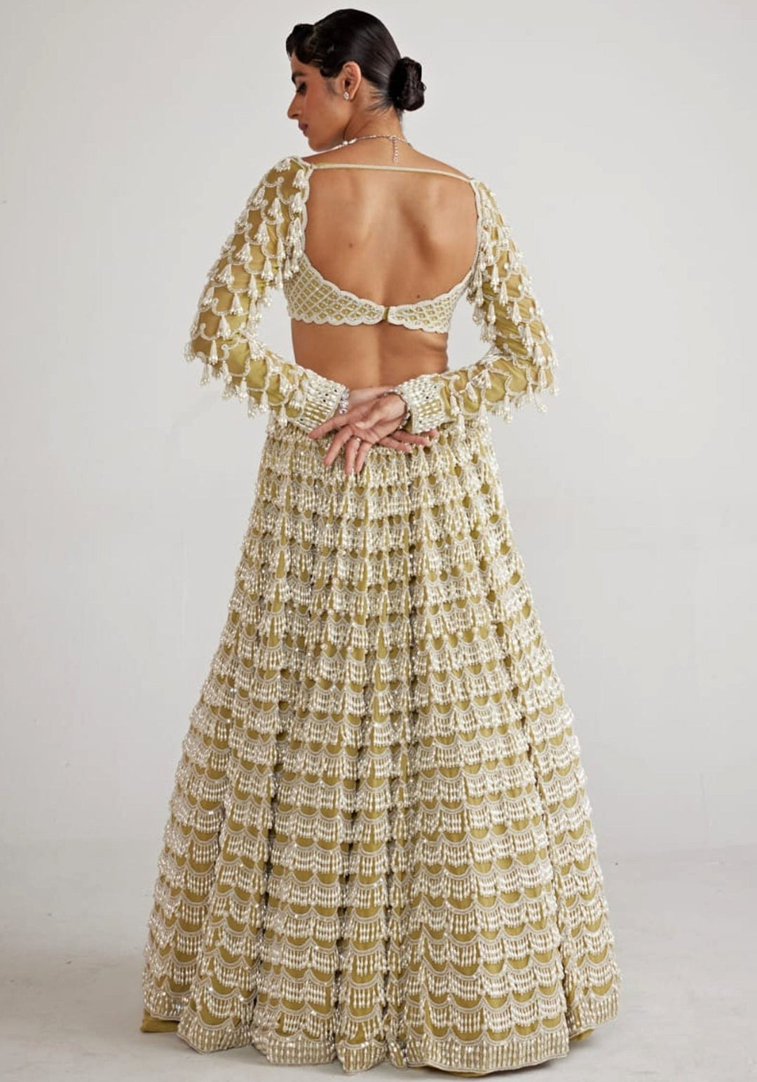 Fern Green Chandelier Pearl Bridal Lehenga Set Vvani By Vani Vats - Fabilicious Fashion