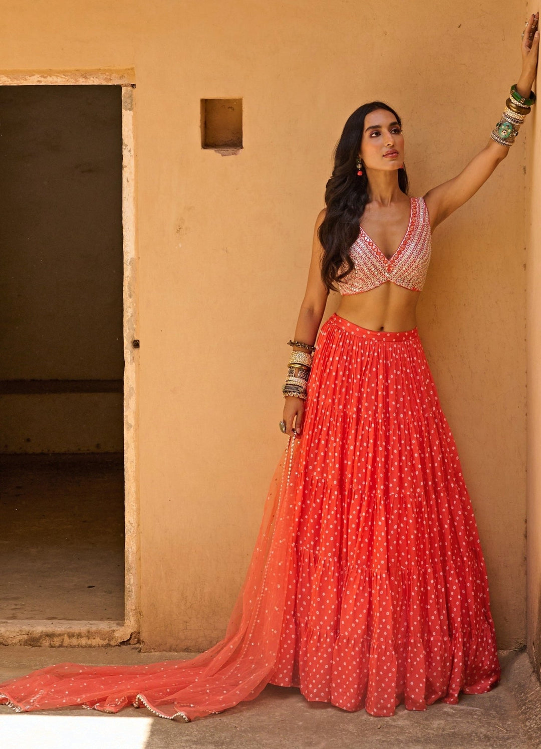 Festive Orange Bandhani Lehenga Set Chamee n Palak - Fabilicious Fashion