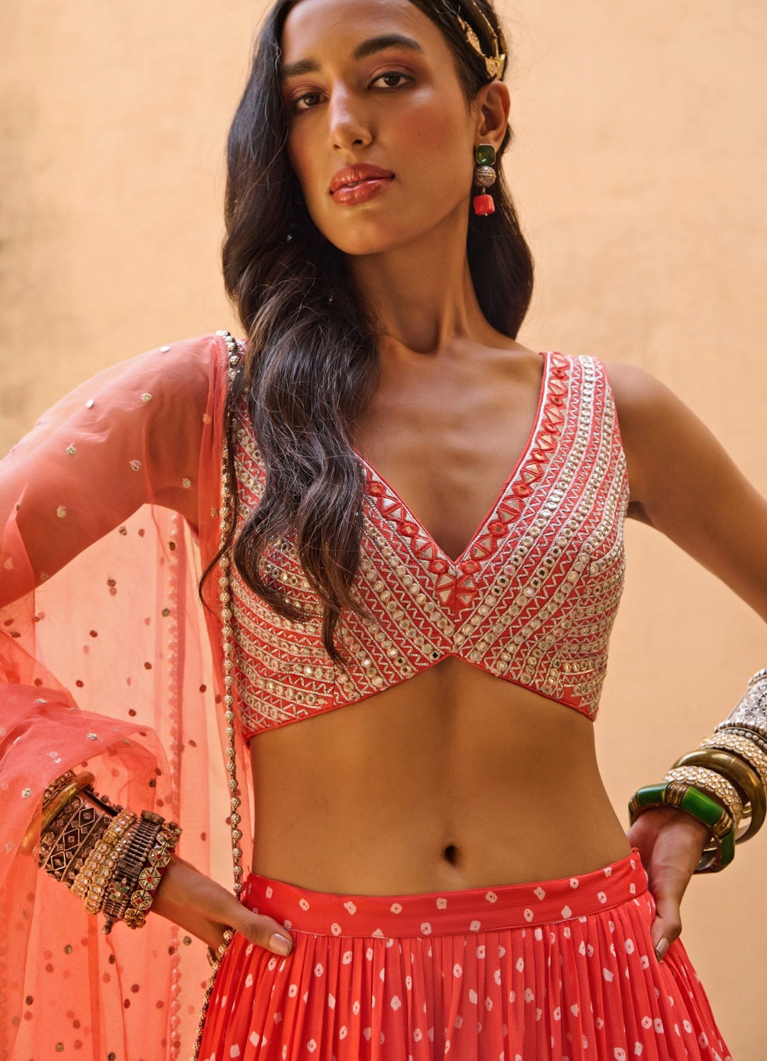 Festive Orange Bandhani Lehenga Set Chamee n Palak - Fabilicious Fashion