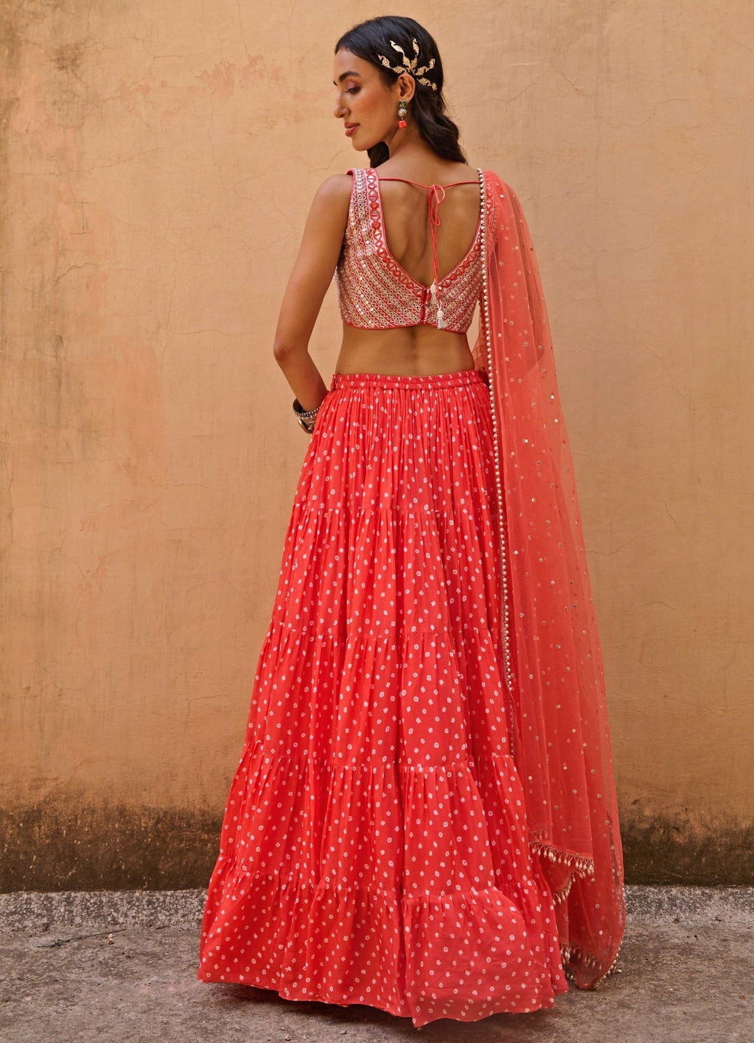 Festive Orange Bandhani Lehenga Set Chamee n Palak - Fabilicious Fashion