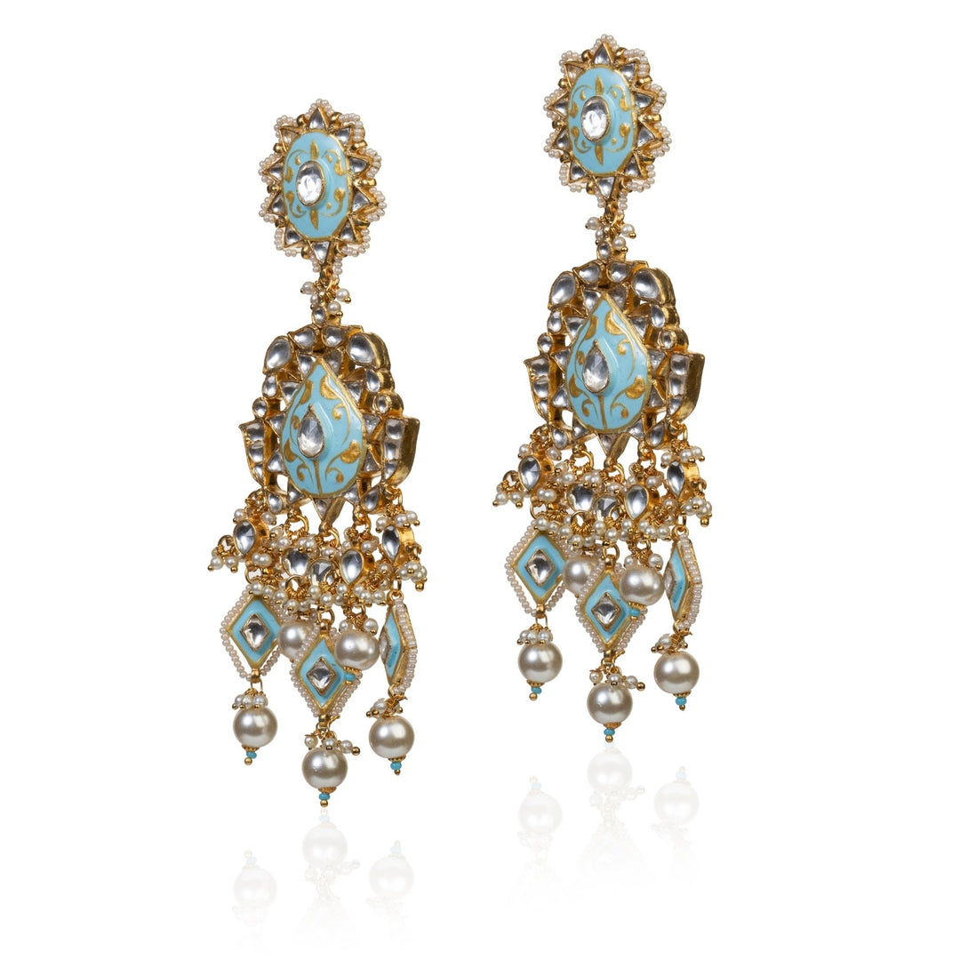 Firozi And White Earrings Riana by Shikha Jindal - Fabilicious Fashion