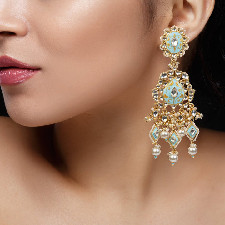 Firozi And White Earrings Riana by Shikha Jindal - Fabilicious Fashion