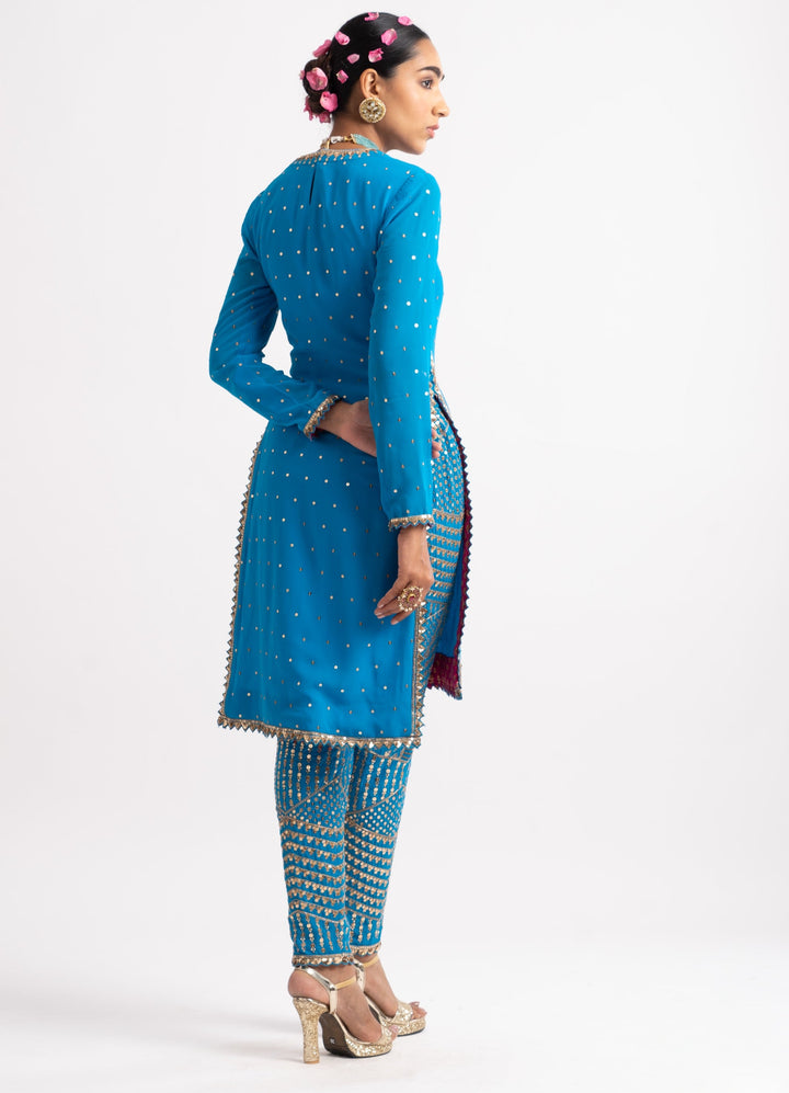 Firozi Blue Multi Geo Pant Kurta Set Vvani by Vani Vats - Fabilicious Fashion