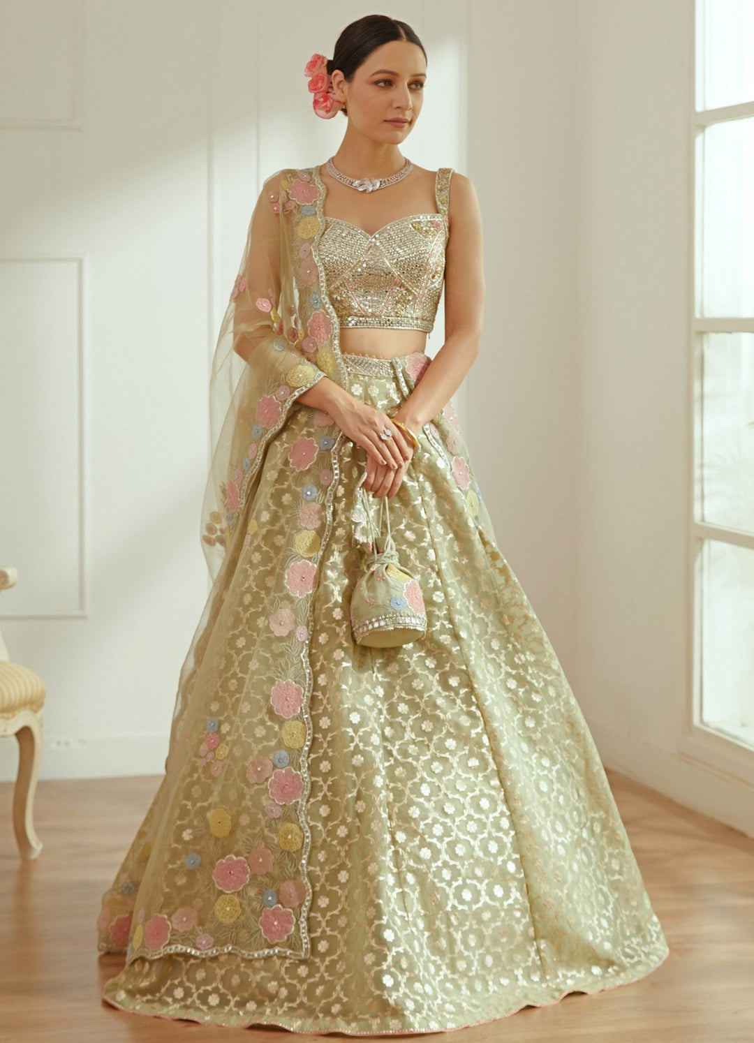 Flora Light Olive Green Lehenga Set Studio Iris - Fabilicious Fashion