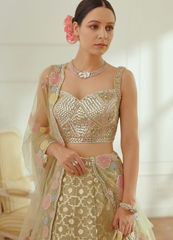 Flora Light Olive Green Lehenga Set Studio Iris - Fabilicious Fashion