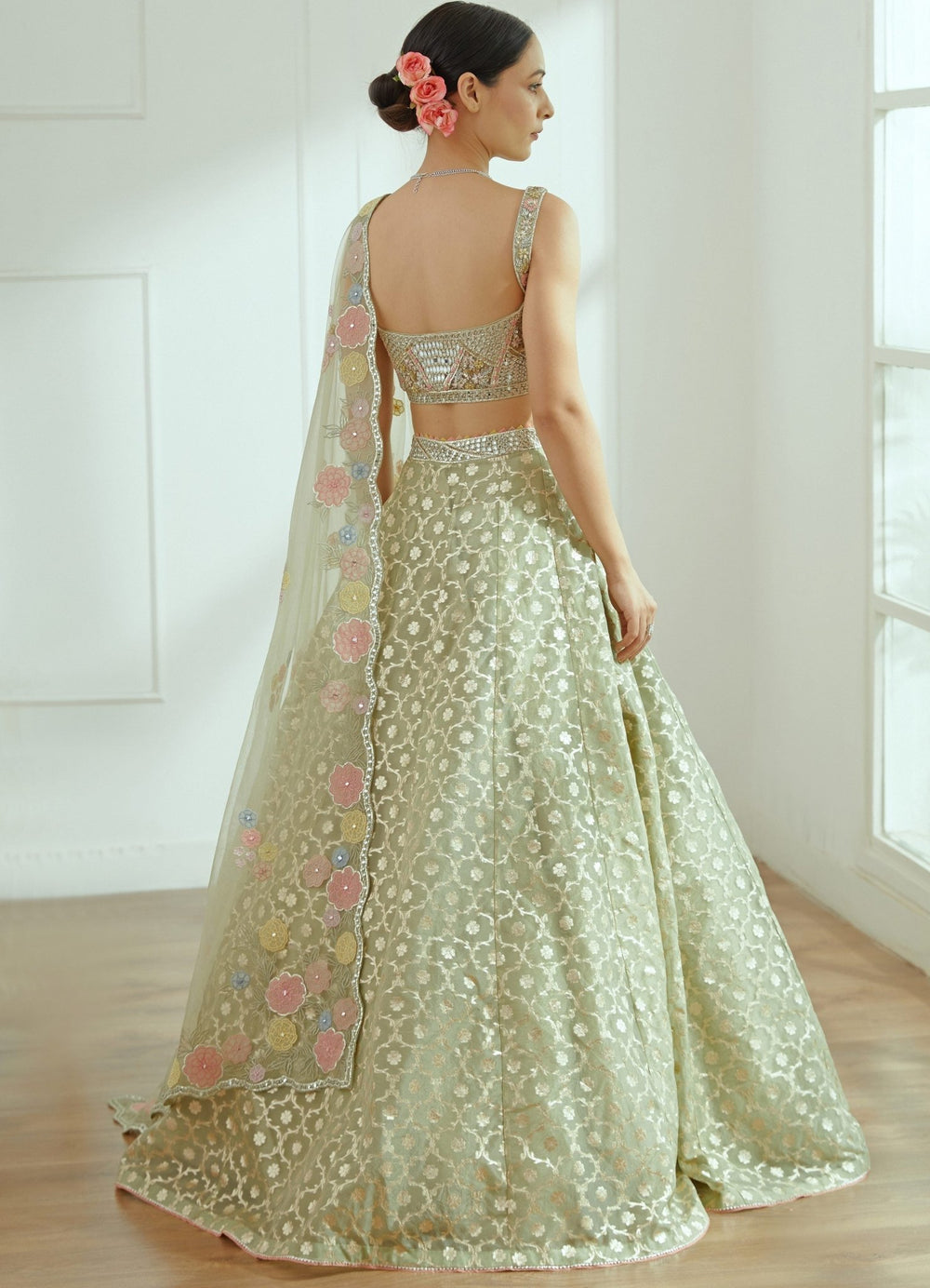 Flora Light Olive Green Lehenga Set Studio Iris - Fabilicious Fashion