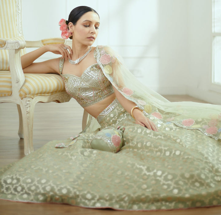 Flora Light Olive Green Lehenga Set Studio Iris - Fabilicious Fashion