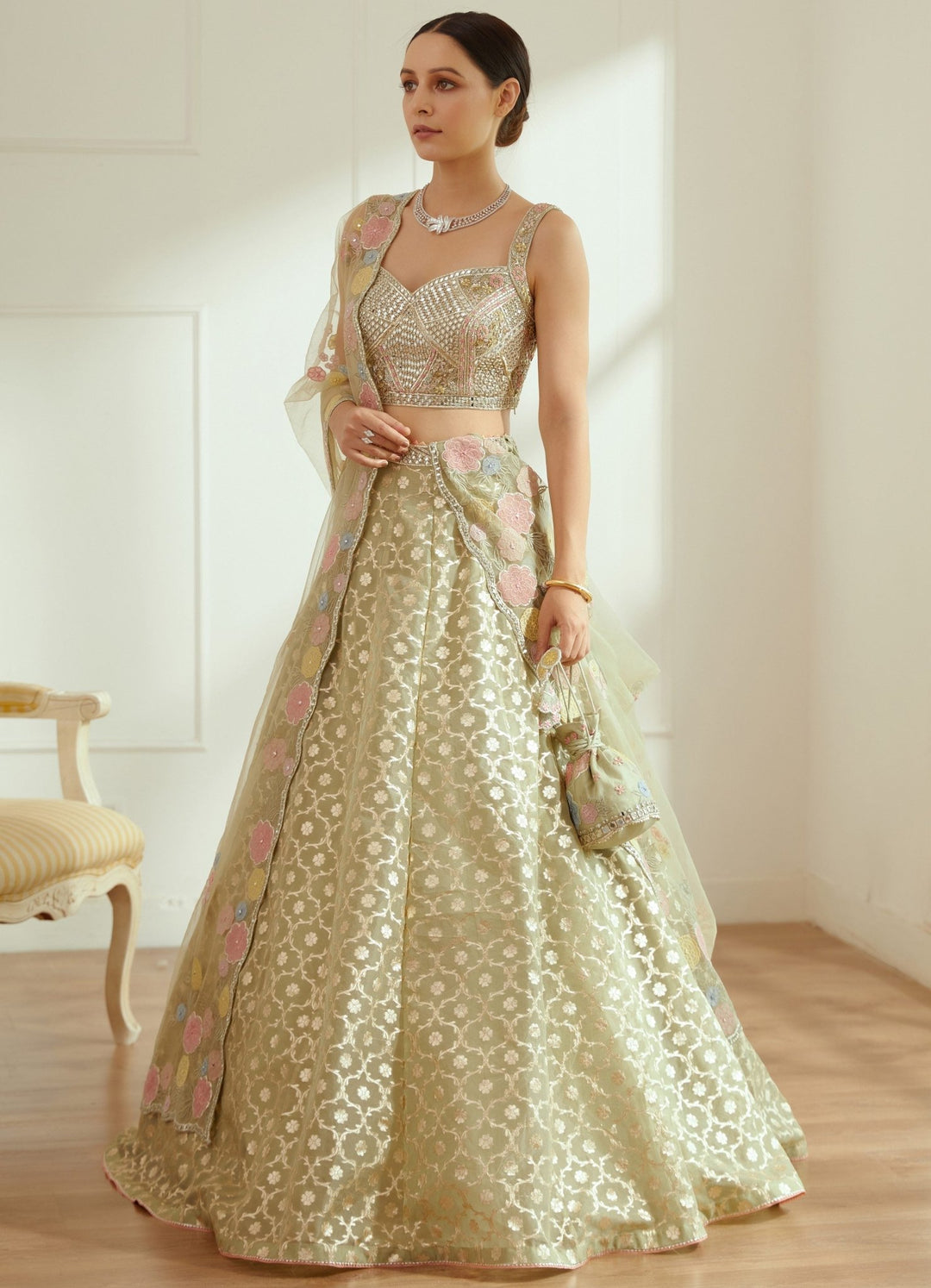 Flora Light Olive Green Lehenga Set Studio Iris - Fabilicious Fashion