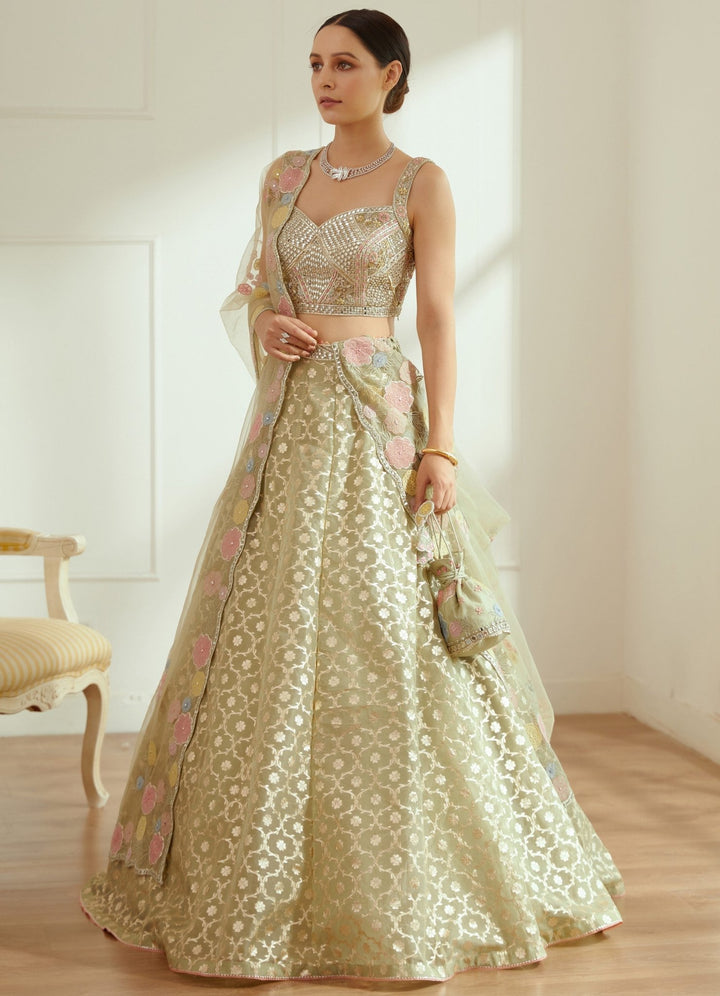 Flora Light Olive Green Lehenga Set Studio Iris - Fabilicious Fashion