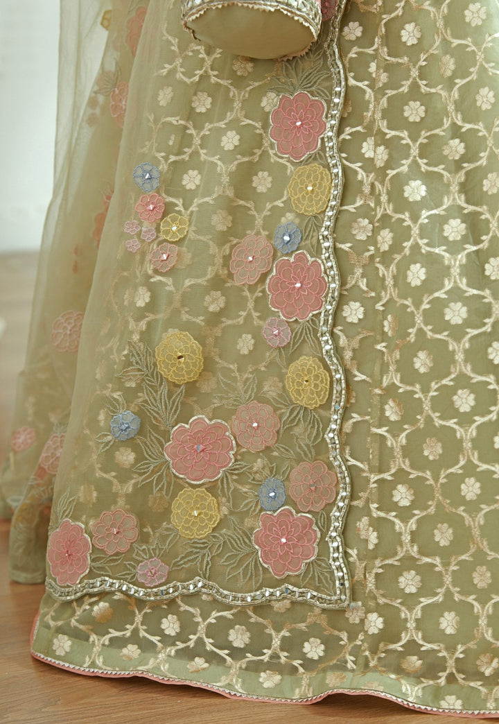 Flora Light Olive Green Lehenga Set Studio Iris - Fabilicious Fashion