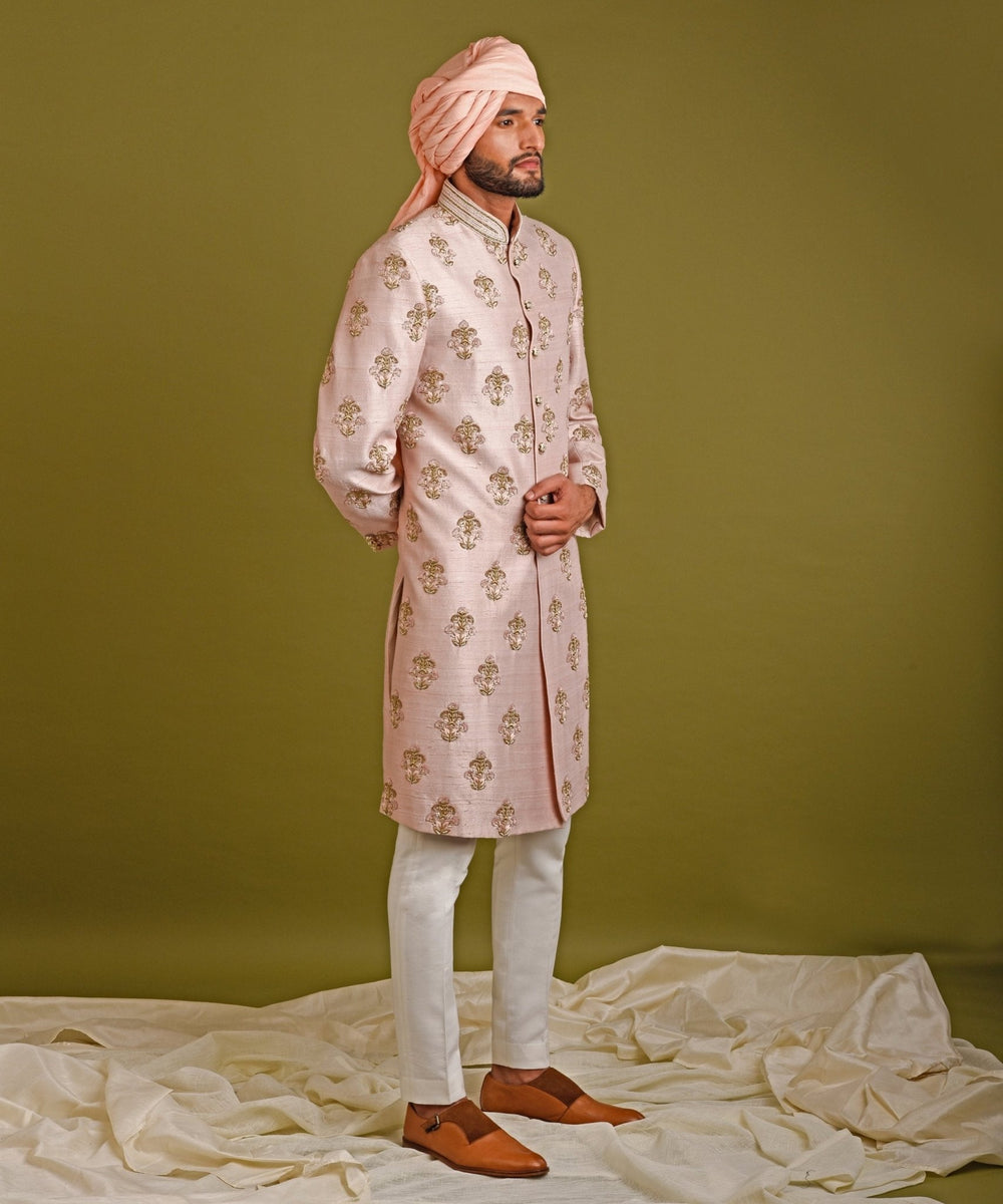 Floral Bouquet Motif Pink Sherwani Chatenya Mittal - Fabilicious Fashion
