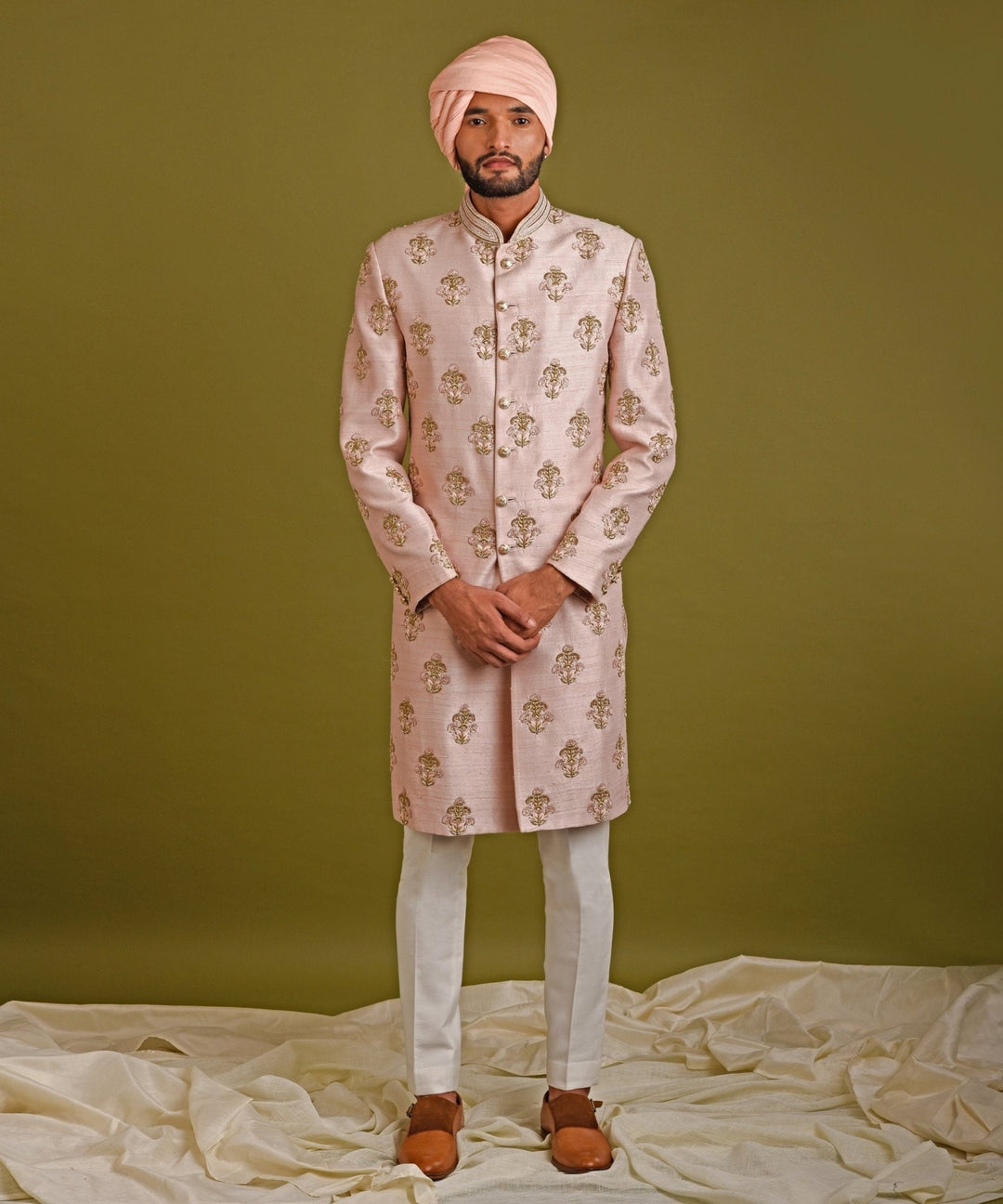 Floral Bouquet Motif Pink Sherwani Chatenya Mittal - Fabilicious Fashion