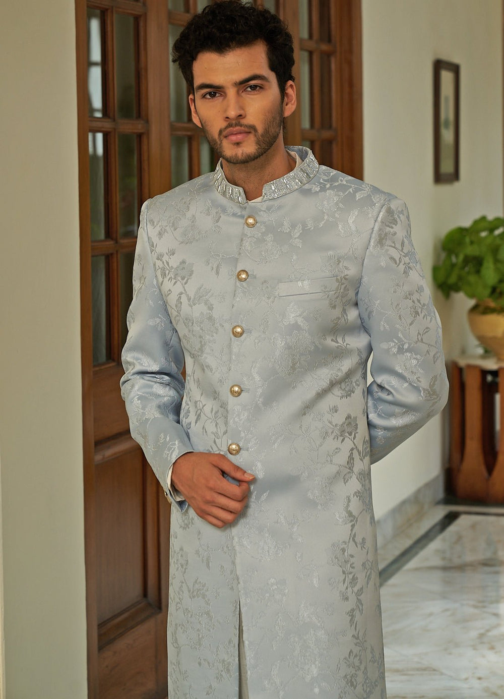 Floral Dream Mint Achkan Set Contrast by Parth - Fabilicious Fashion