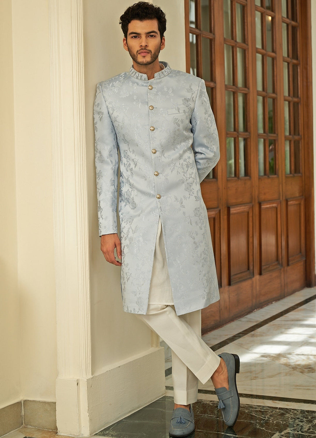 Floral Dream Mint Achkan Set Contrast by Parth - Fabilicious Fashion