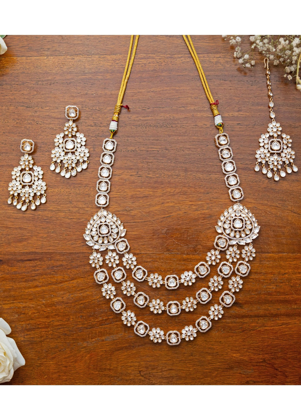 Floral Polki Necklace Set Zevar by Geeta - Fabilicious Fashion