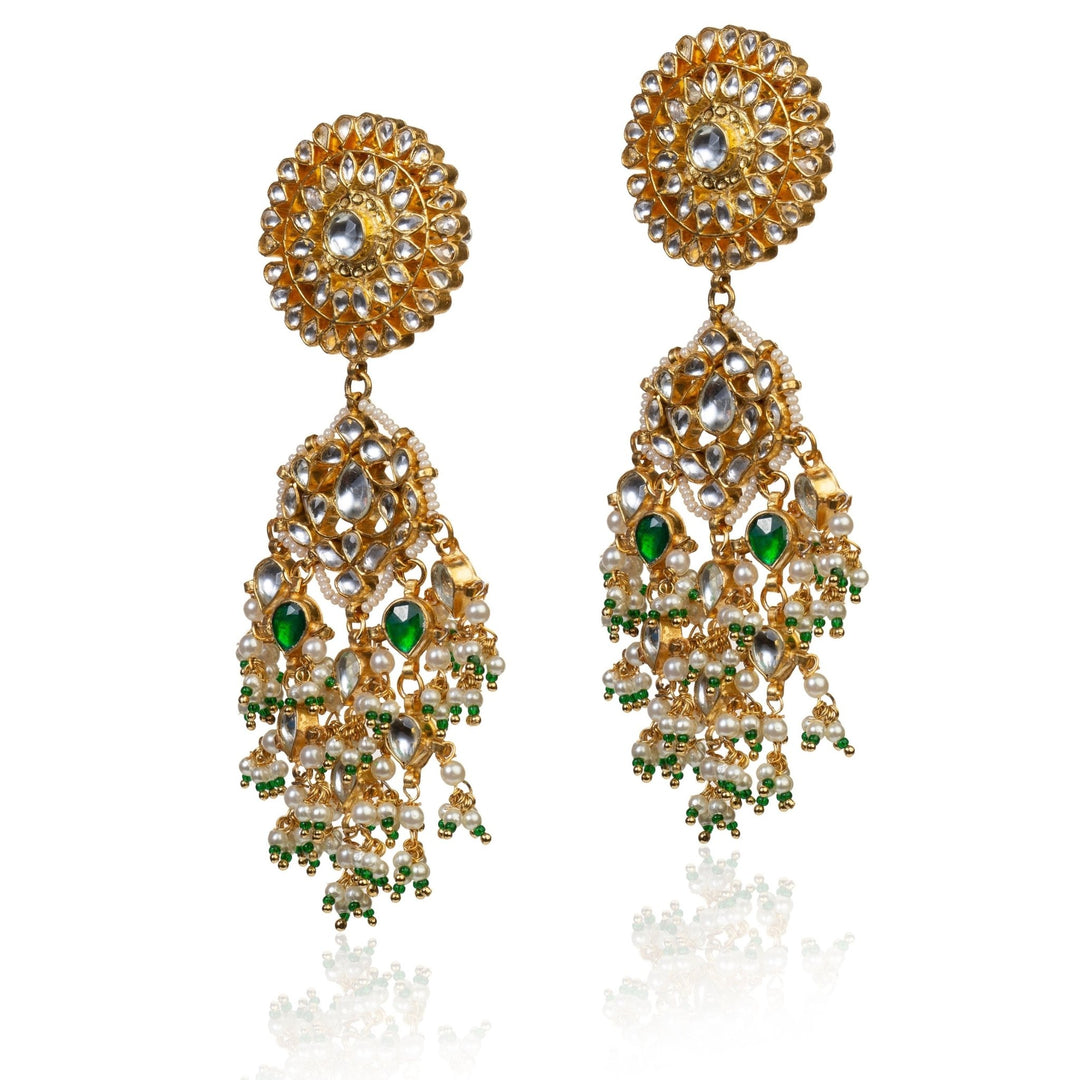Flower Earrings With Green Stone Riana by Shikha Jindal - Fabilicious Fashion