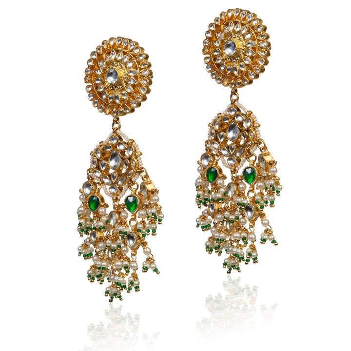 Flower Earrings With Green Stone Riana by Shikha Jindal - Fabilicious Fashion