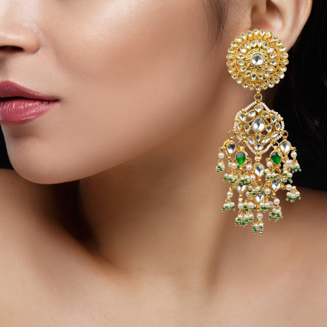 Flower Earrings With Green Stone Riana by Shikha Jindal - Fabilicious Fashion