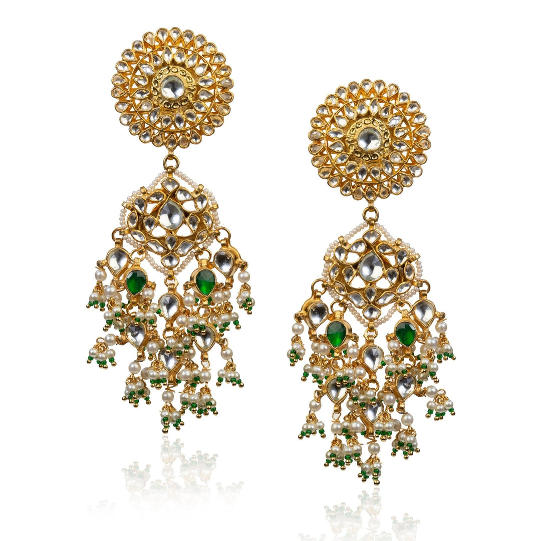 Flower Earrings With Green Stone Riana by Shikha Jindal - Fabilicious Fashion