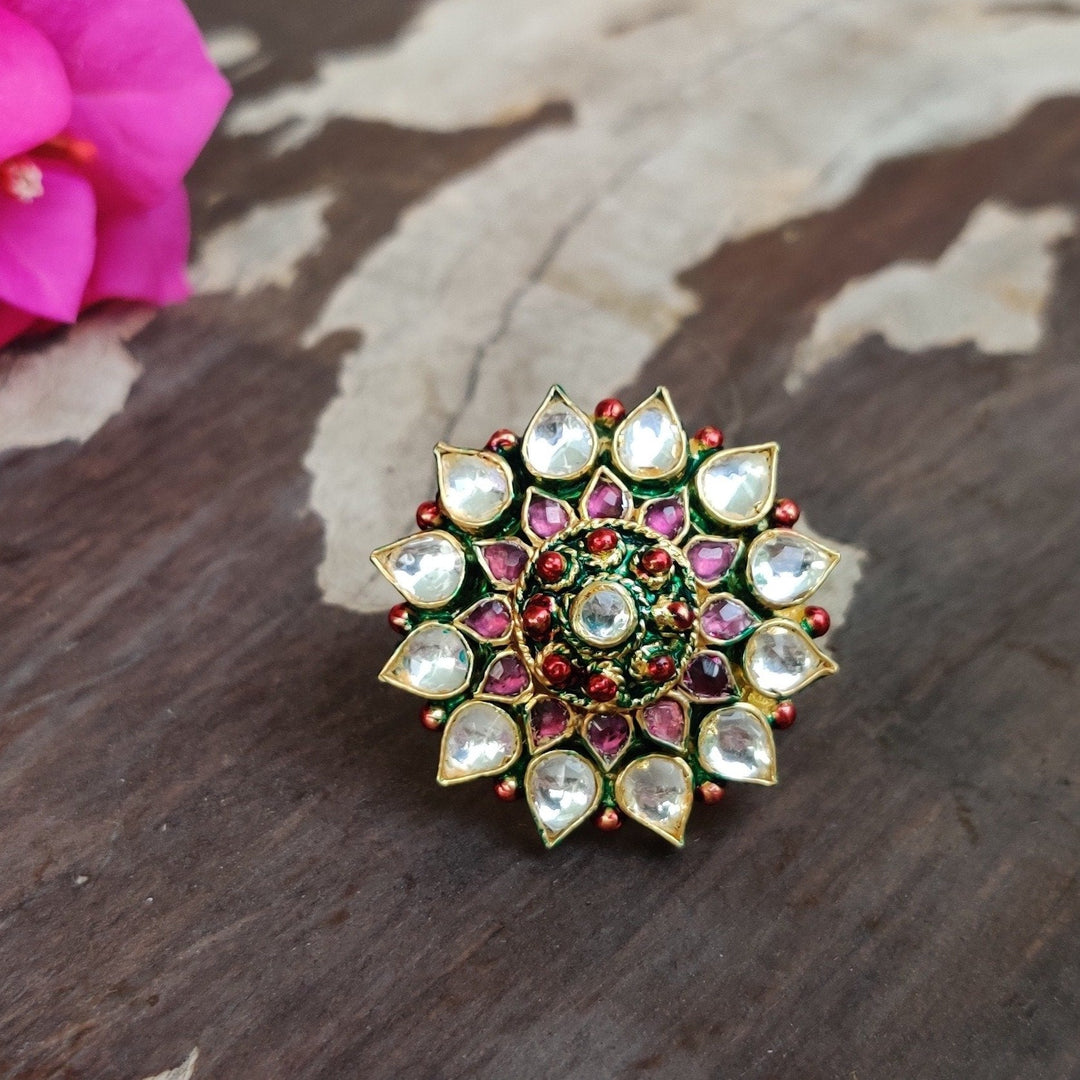 Flower Ring In White And Pink Riana by Shikha Jindal - Fabilicious Fashion