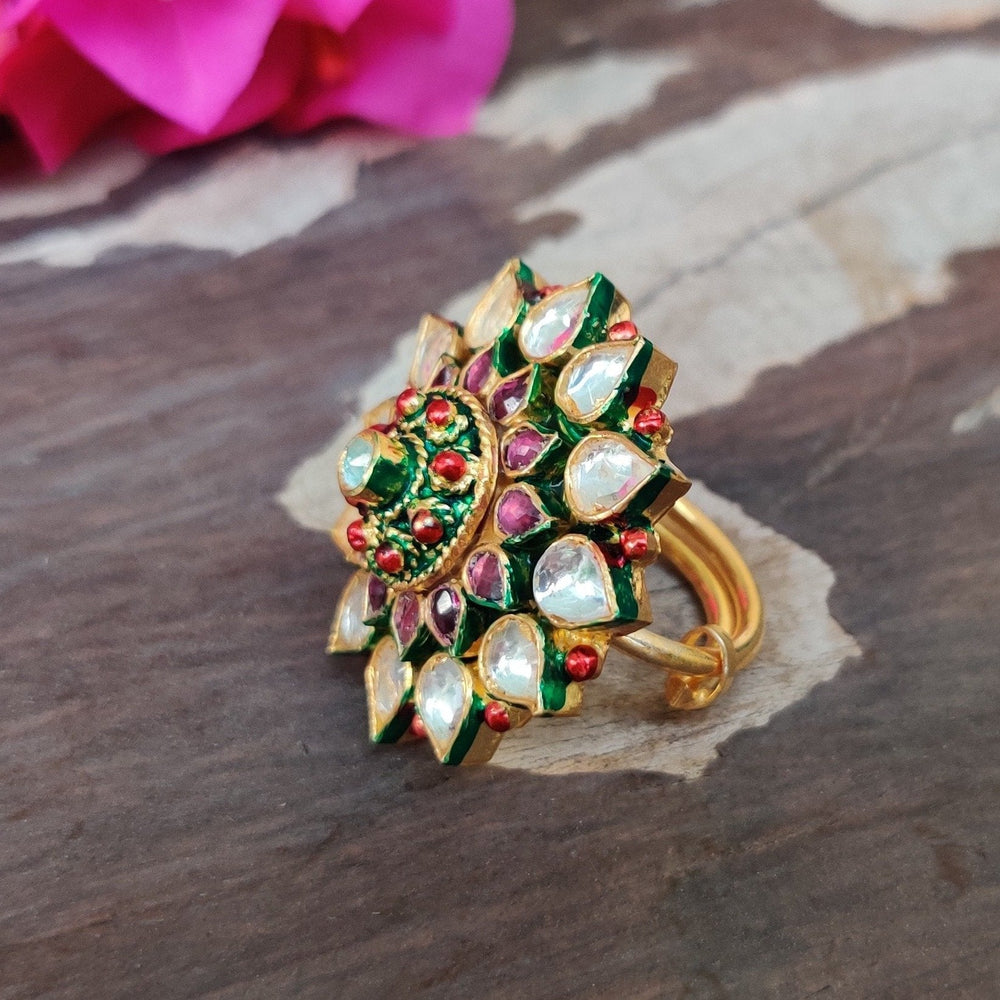 Flower Ring In White And Pink Riana by Shikha Jindal - Fabilicious Fashion