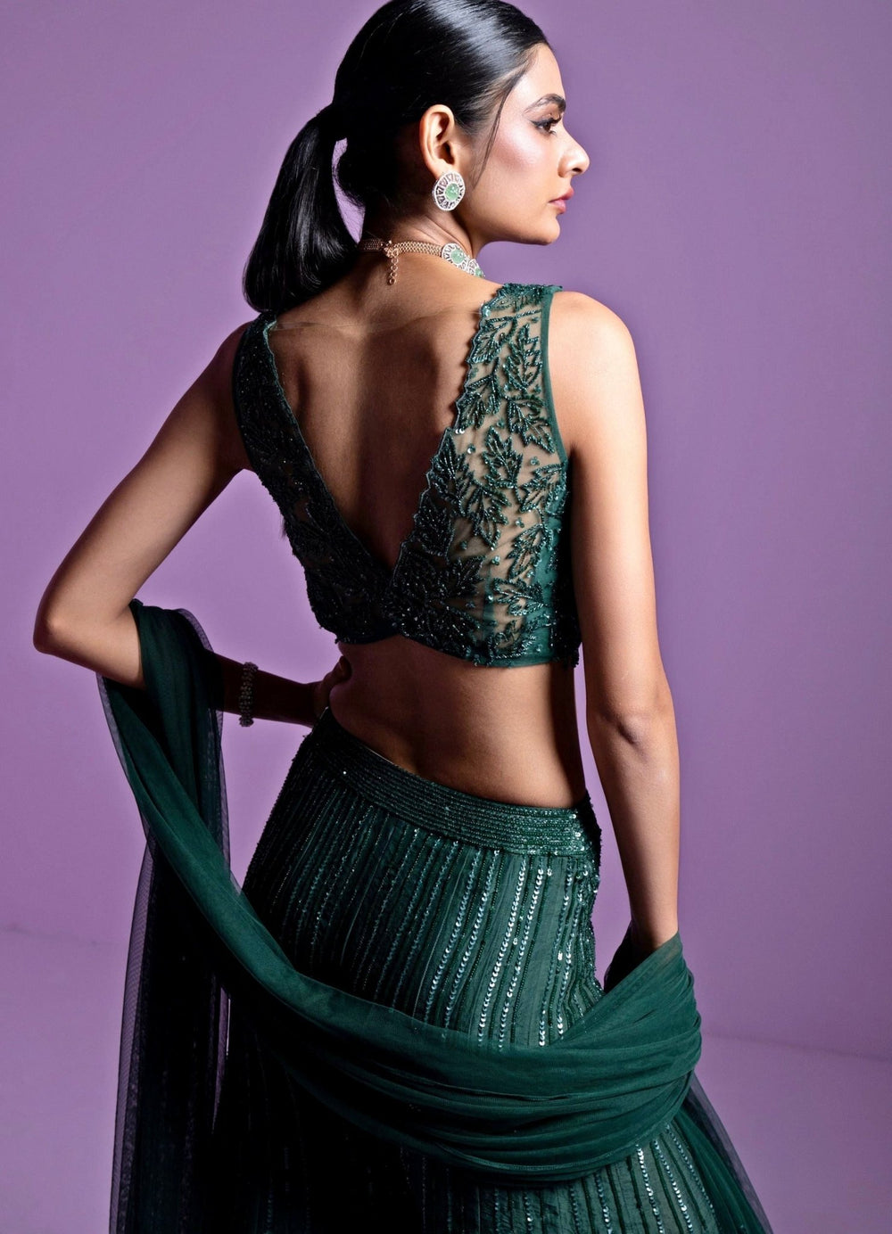 Forest Green Leaf Motif Embroidered Pant Set Parul Gandhi - Fabilicious Fashion