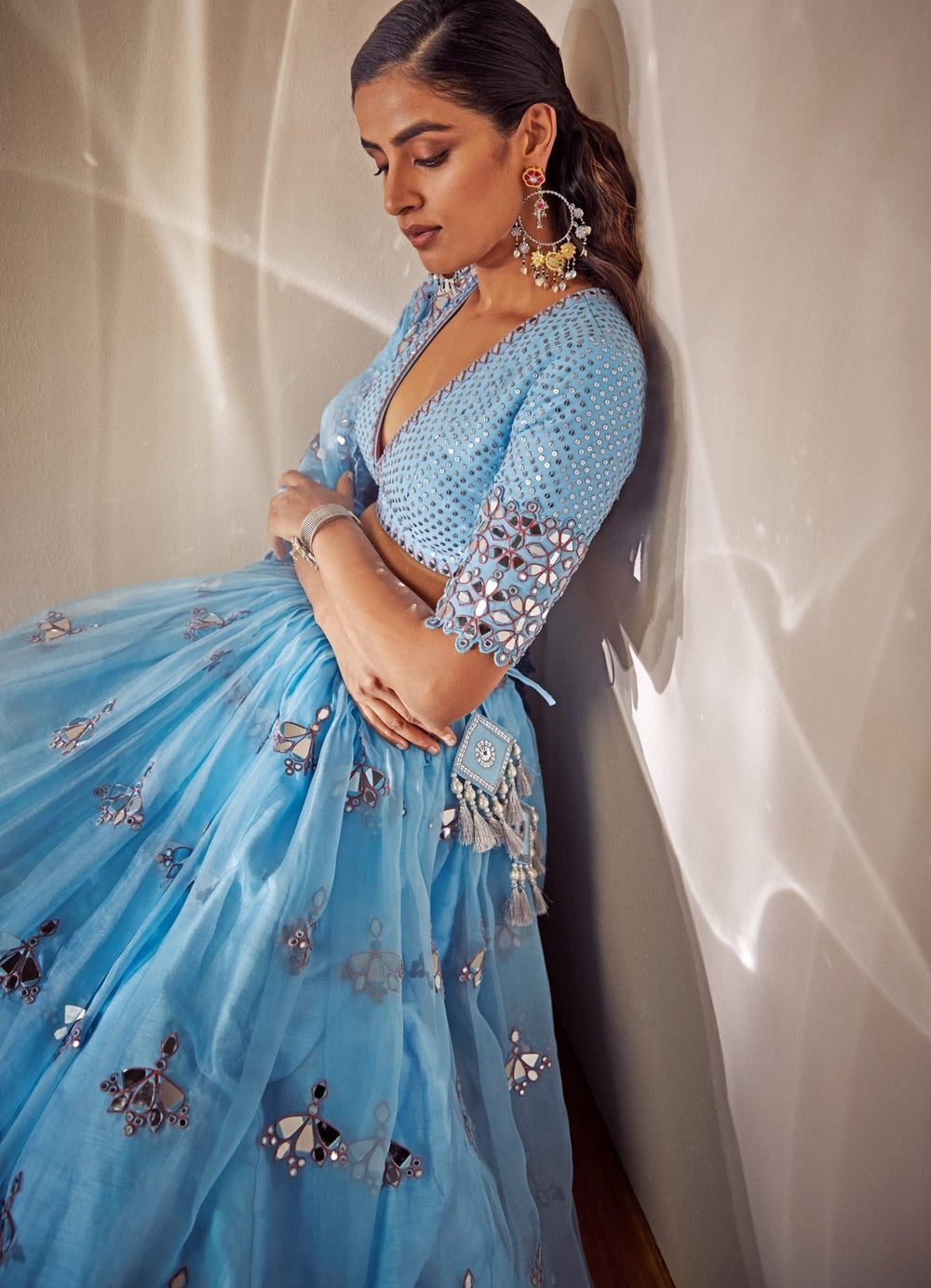 Fresh Blue Pleated Lehenga Set Vvani by Vani Vats - Fabilicious Fashion
