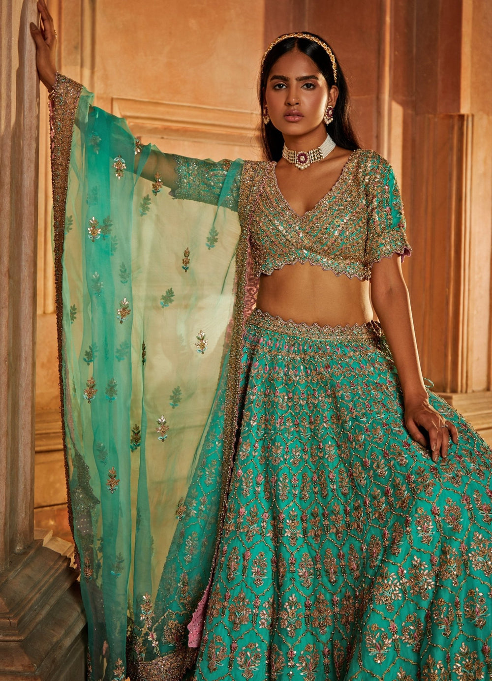 Fresh Green Organza Lehenga Set Nitika Gujral - Fabilicious Fashion